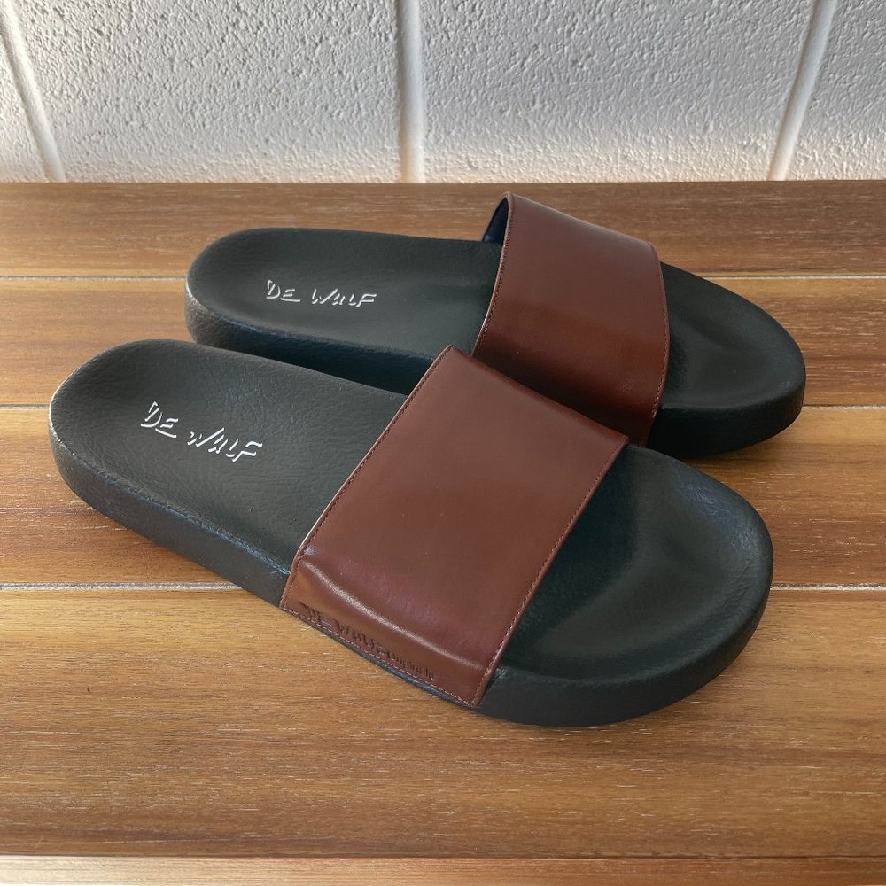 De Wulf Brown Leather Sandal Slides